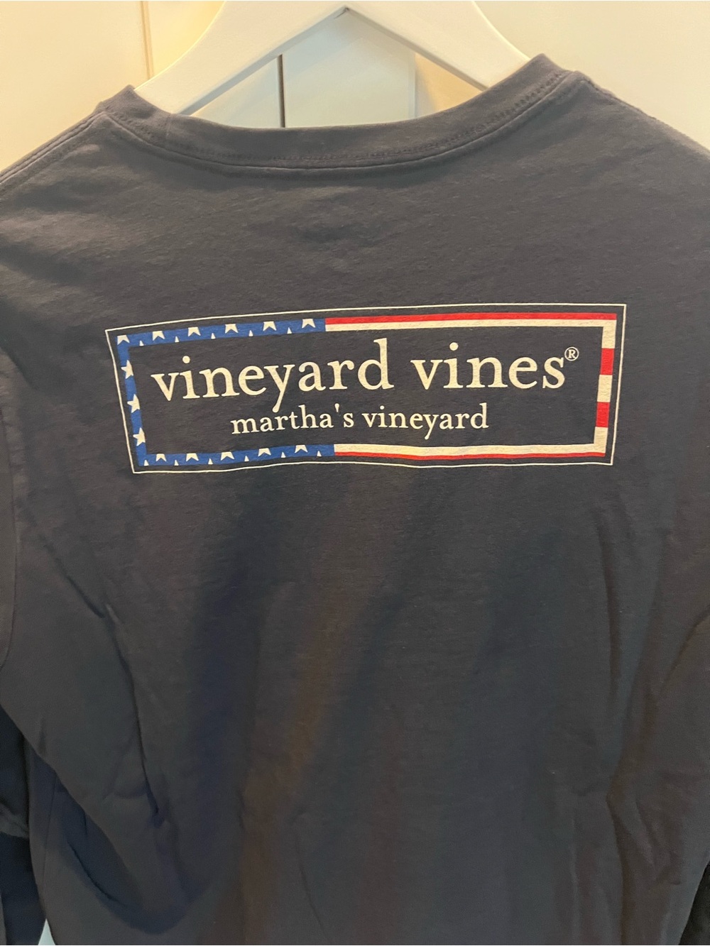 Boys XL Vineyard Vines Navy Pocket Tee with Flag Patch